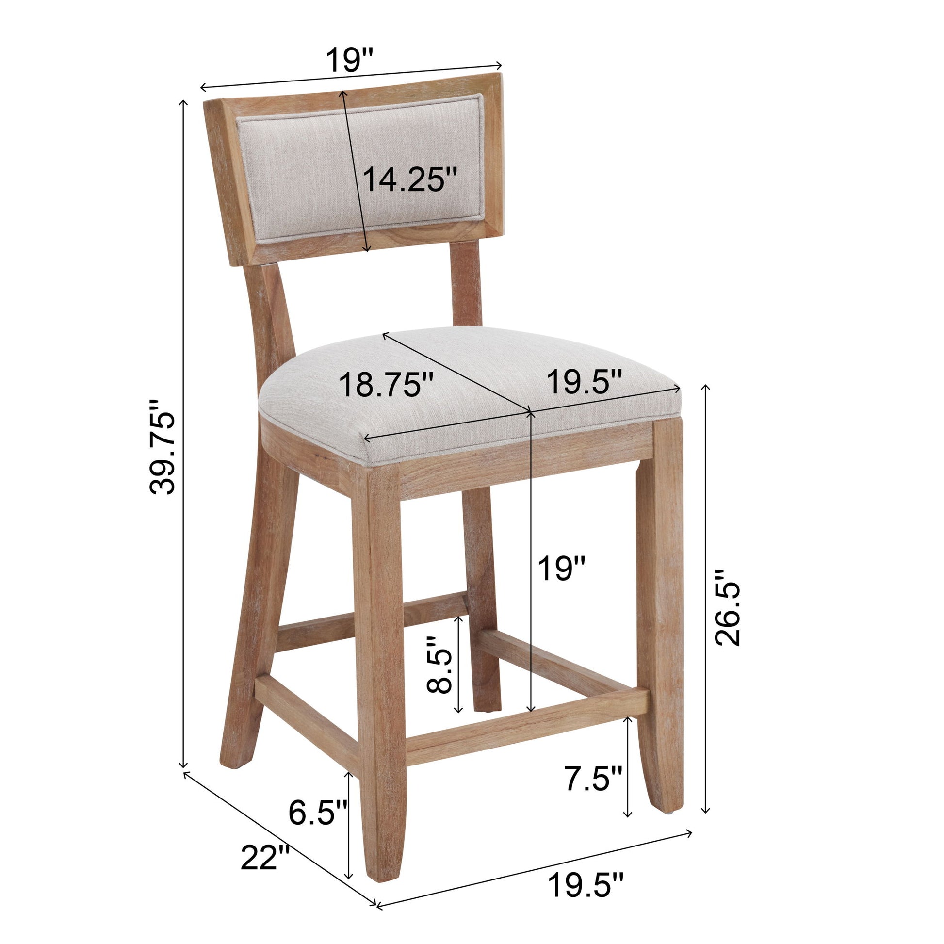 Upholstered Counter Height Bar Stools With Comfy Back (Set of 2) Noble House
