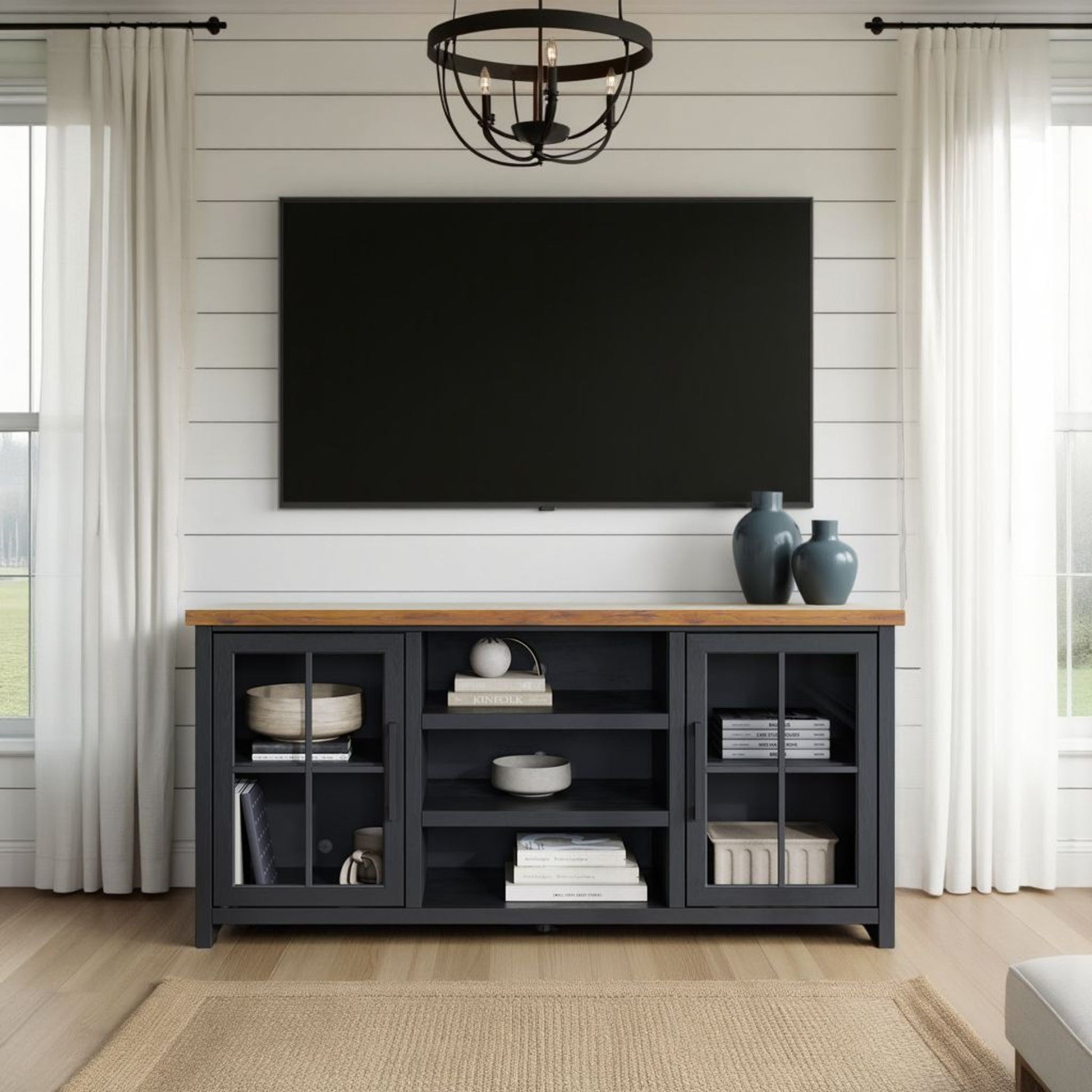 Essex - TV Stand Console For TVs Up To 80" - Black, Whiskey Legends