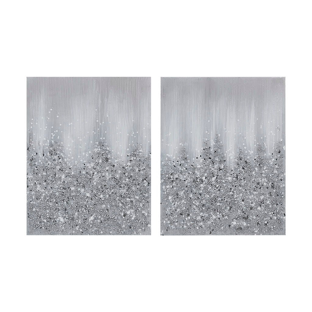 Glimmer - Hand Brush Heavy Textured Glitz Embellished Canvas (Set of 2) - Silver Madison Park