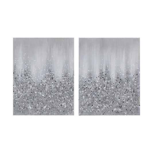 Glimmer - Hand Brush Heavy Textured Glitz Embellished Canvas (Set of 2) - Silver Madison Park