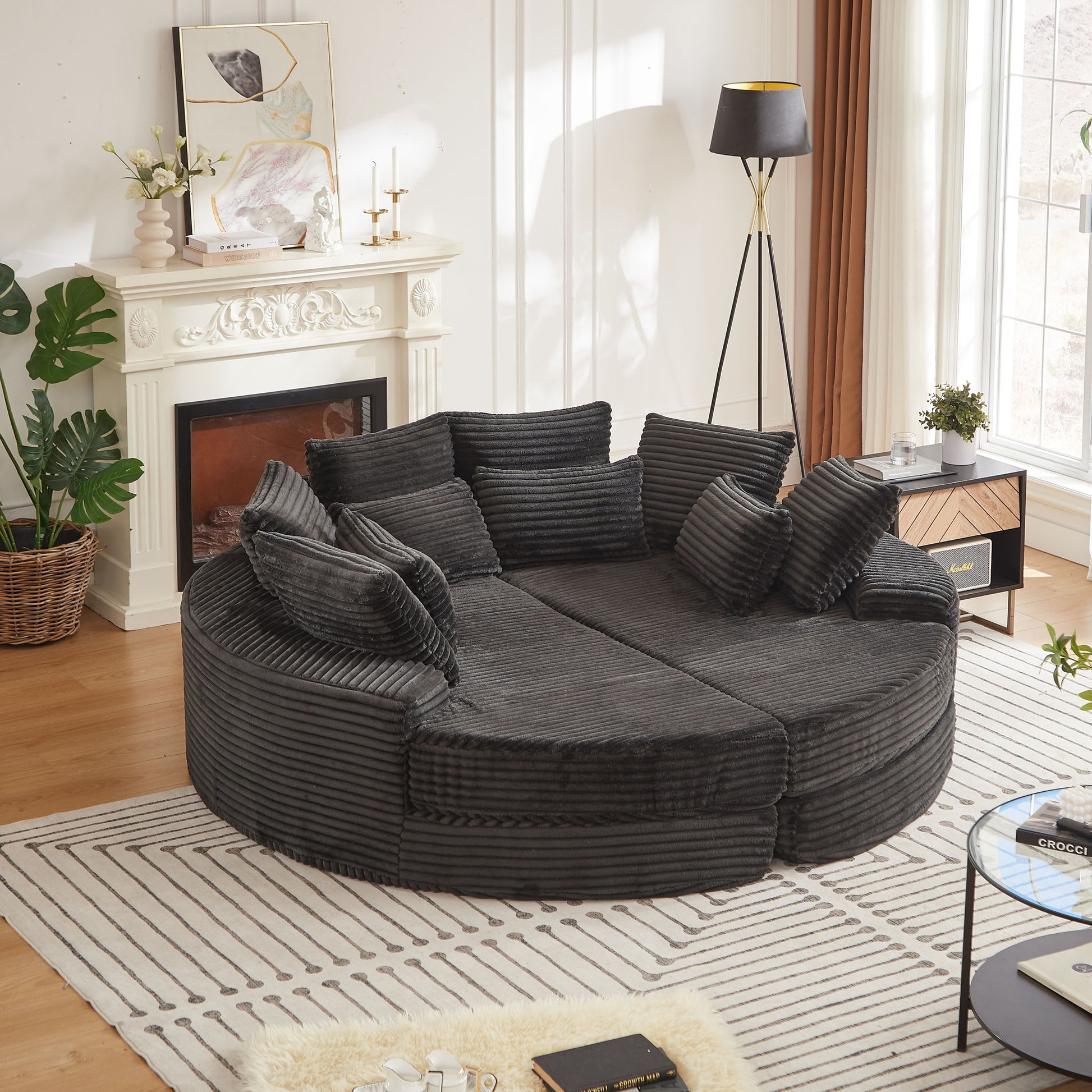 Round Oversized Sofa Bed With 5 Throw Pillows Home Essentials