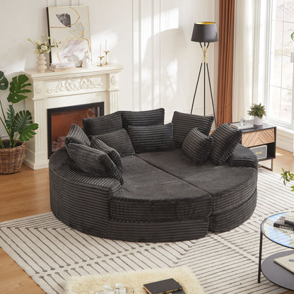 Round Oversized Sofa Bed With 5 Throw Pillows Home Essentials