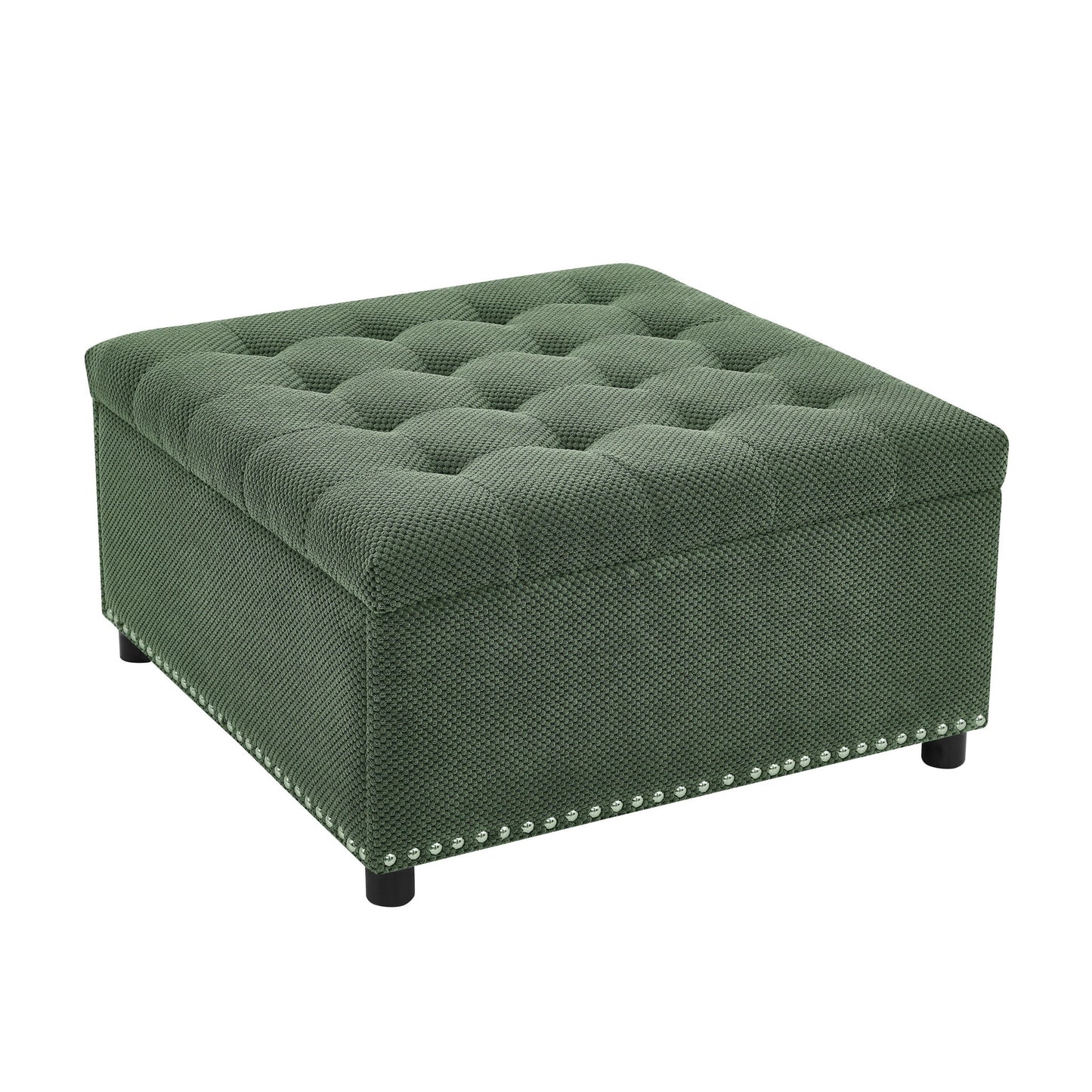 Square Tufted Storage Ottoman With Nailhead Trim Home Essentials