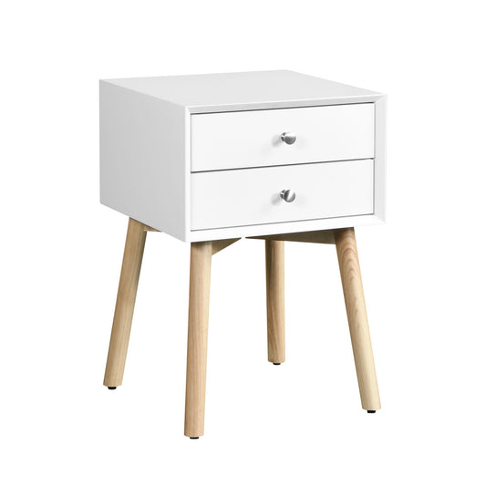 Modern Side Table With 2 Drawer, Mid-Century Storage Cabinet For Bedroom - White Home Essentials