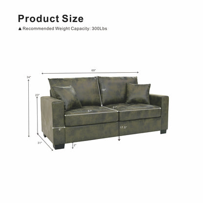 2 Seater Sofa, 2 Throw Pillows For Living Room - Olive Green Home Essentials