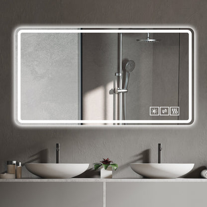 48" Bathroom Mirror With LED Lights Front And Backlit, Anti-Fog Lighted Vanity Mirrors For Wall Mounted And 5 Level Dimmable, Horizontal / Vertical - Clear