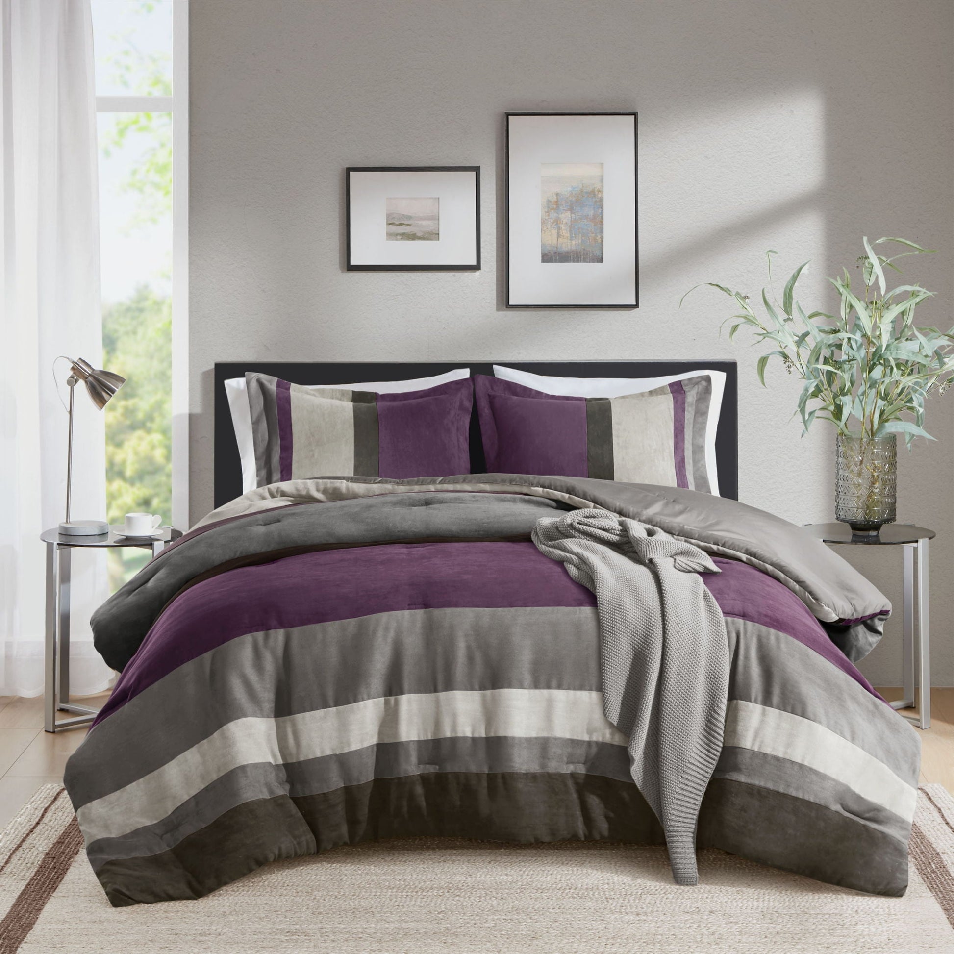 Boulder Stripe - King/California King Pieced Comforter Set - Purple Super Listing