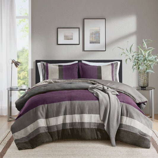 Boulder Stripe - King/California King Pieced Comforter Set - Purple Super Listing