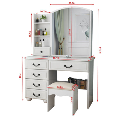 Fashion Vanity Desk With Mirror And Adjustable Lighting, 6 Drawers, 3 Color Light Modes - White Home Essentials