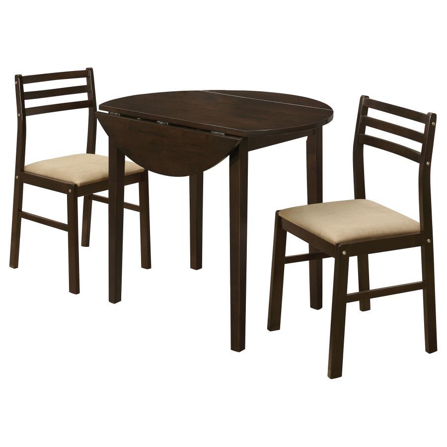 Bucknell - 3 Piece Round Drop Leaf Dining Table Set CoasterEveryday