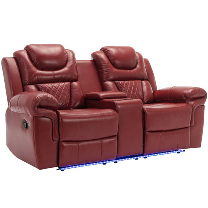 Home Theater Seating Manual Recliner Loveseat With Hide-Away Storage, Cup Holders And Led Light Strip For Living Room Hearth and Haven