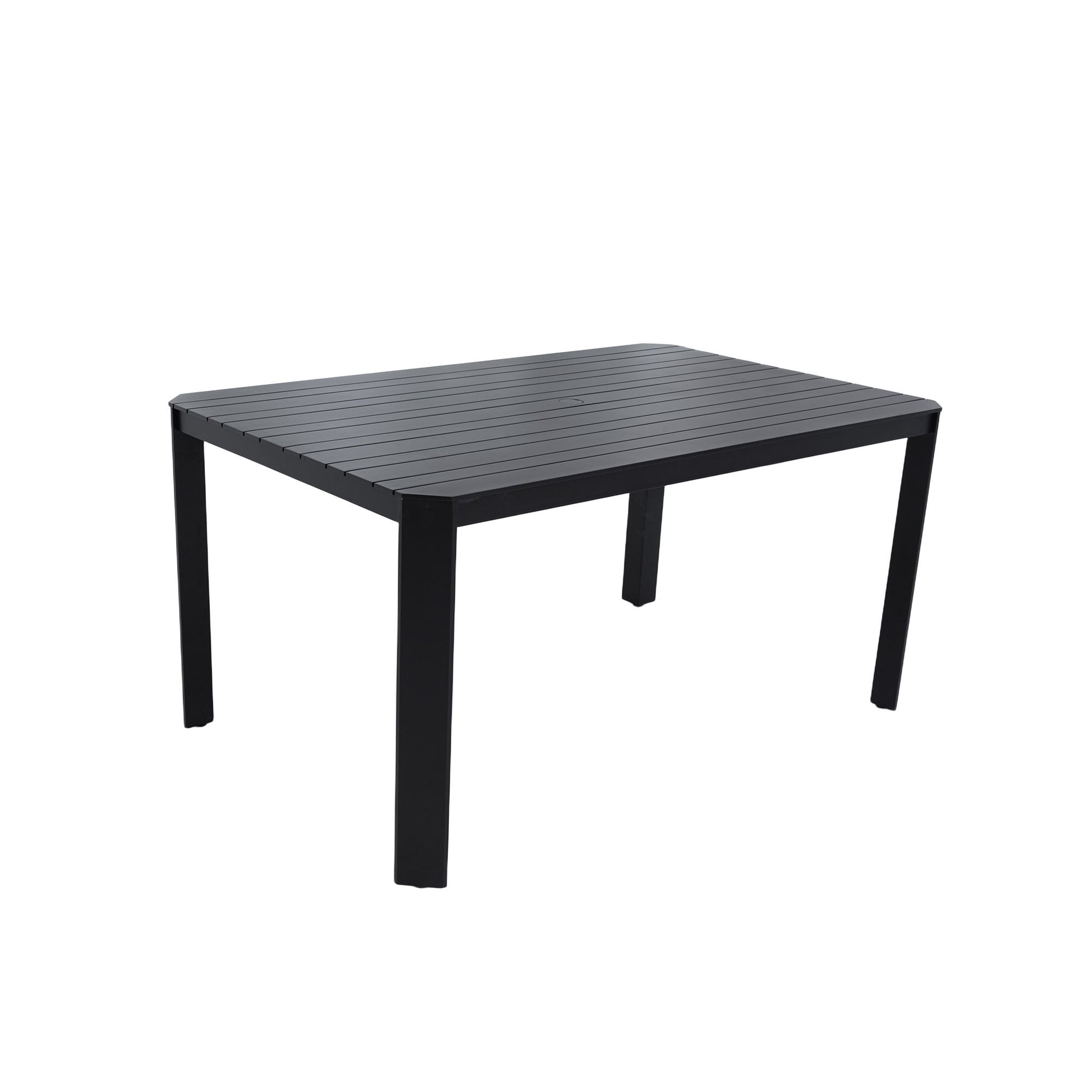 Modern Outdoor Table With Alternating Wide And Narrow Slats, Angled Corners, 2" Big Umbrella Hole, And Adjustable Non Slip Pads - Bourbon Brown Life Outside