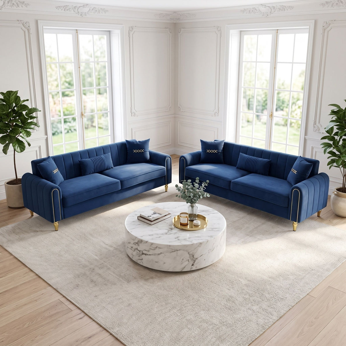 2 Piece Sofa 3 Seater Sofas Set - Blue Home Essentials