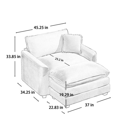 Classic Modern Comfortable Single Chair Deep Seat Sofa With Footstool Home Essentials