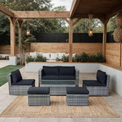6 Piece Patio Wicker Sectional Set Patio Backyard Conversation Set Space Saving - Gray / Black Home Essentials