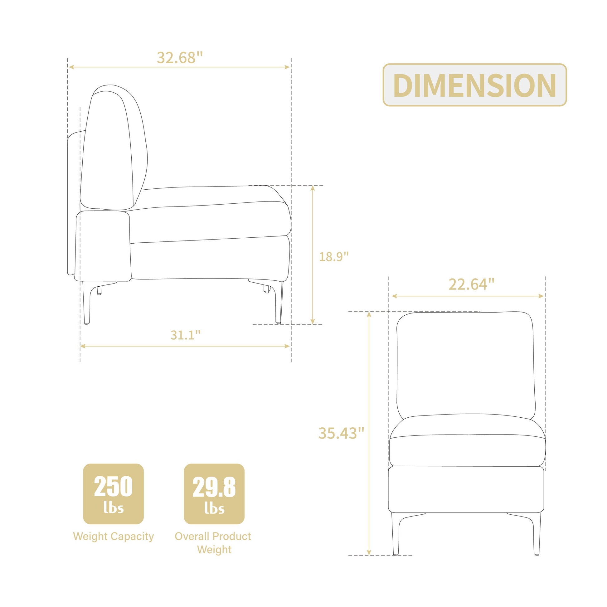 Single Couch Modular Armless Accent Chair With Back Cushion Home Essentials