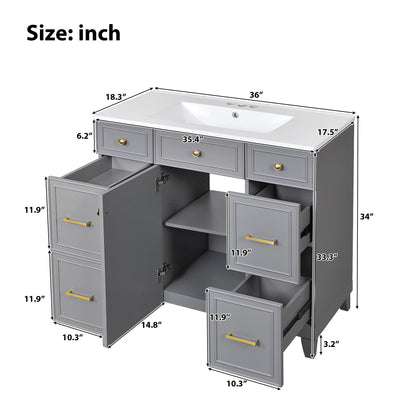 Bathroom Vanity With Ceramic Sink, Soft Close Doors, Adjustable Shelves Hearth and Haven