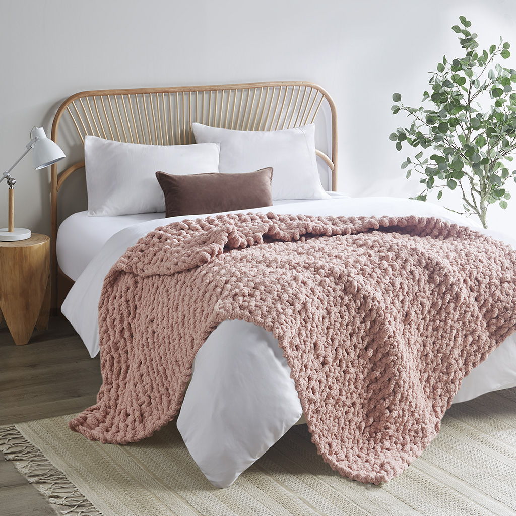 Chunky Knit Throw - Blush