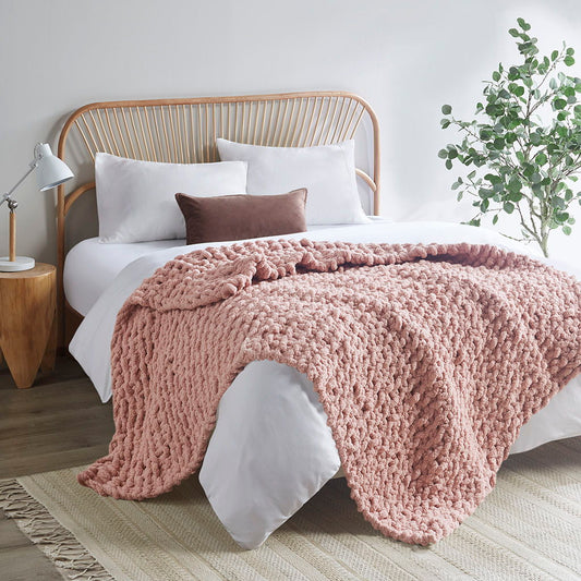 Chunky Knit Throw - Blush