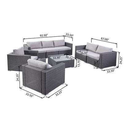 7 Person Outdoor Seating Group With Cushions - Gray / Silver Noble House