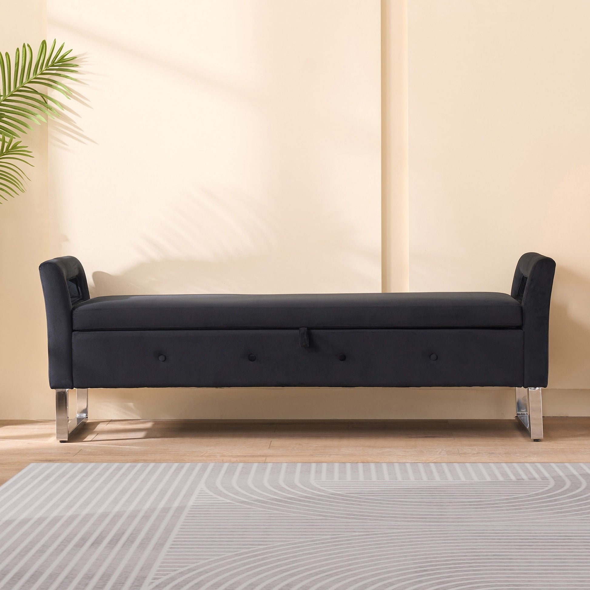 Wide Storage Soft Ottoman Bench With Armrests Home Essentials