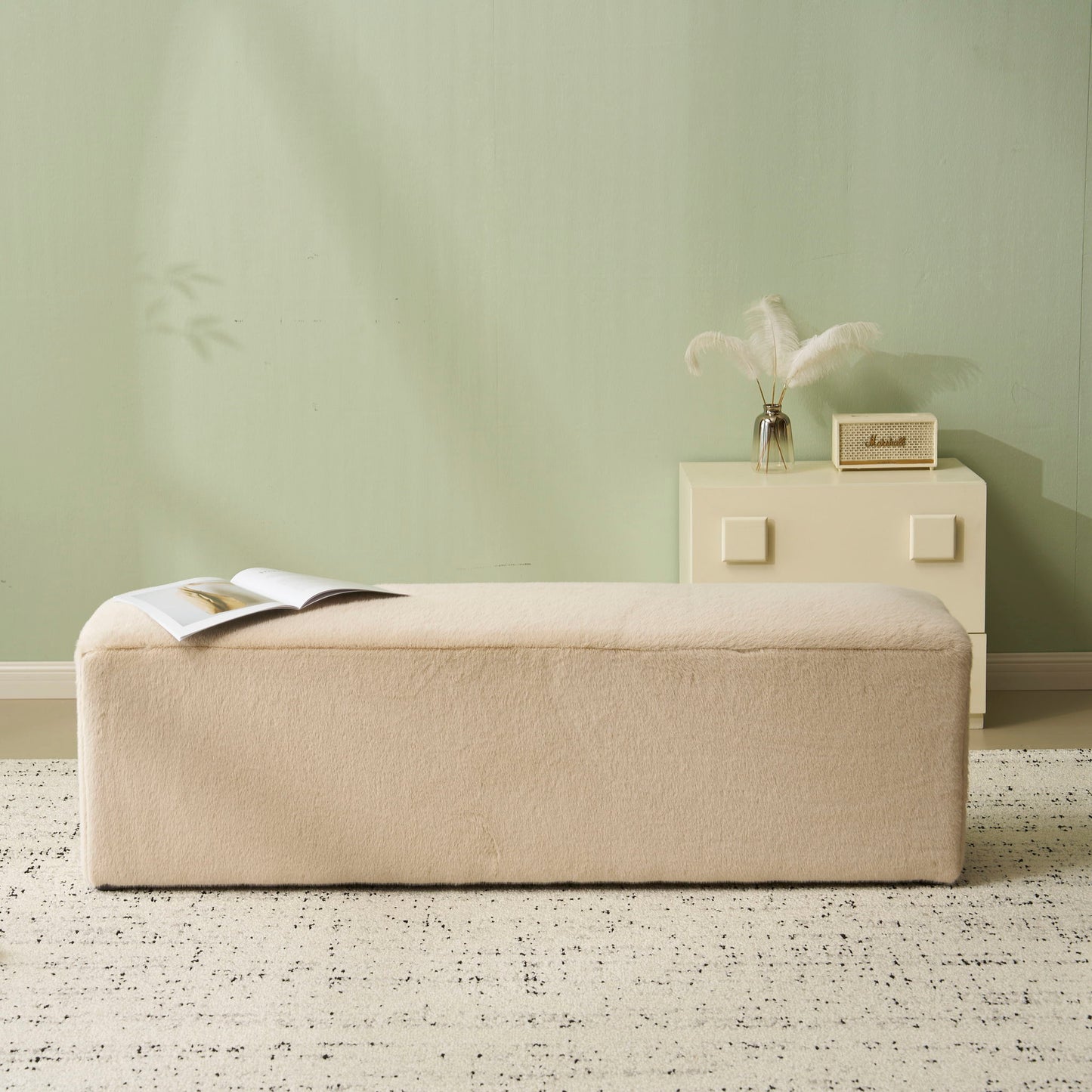 Long Plush Ottoman, Simple Footstool And Seat For Home Use - Almond Noble House
