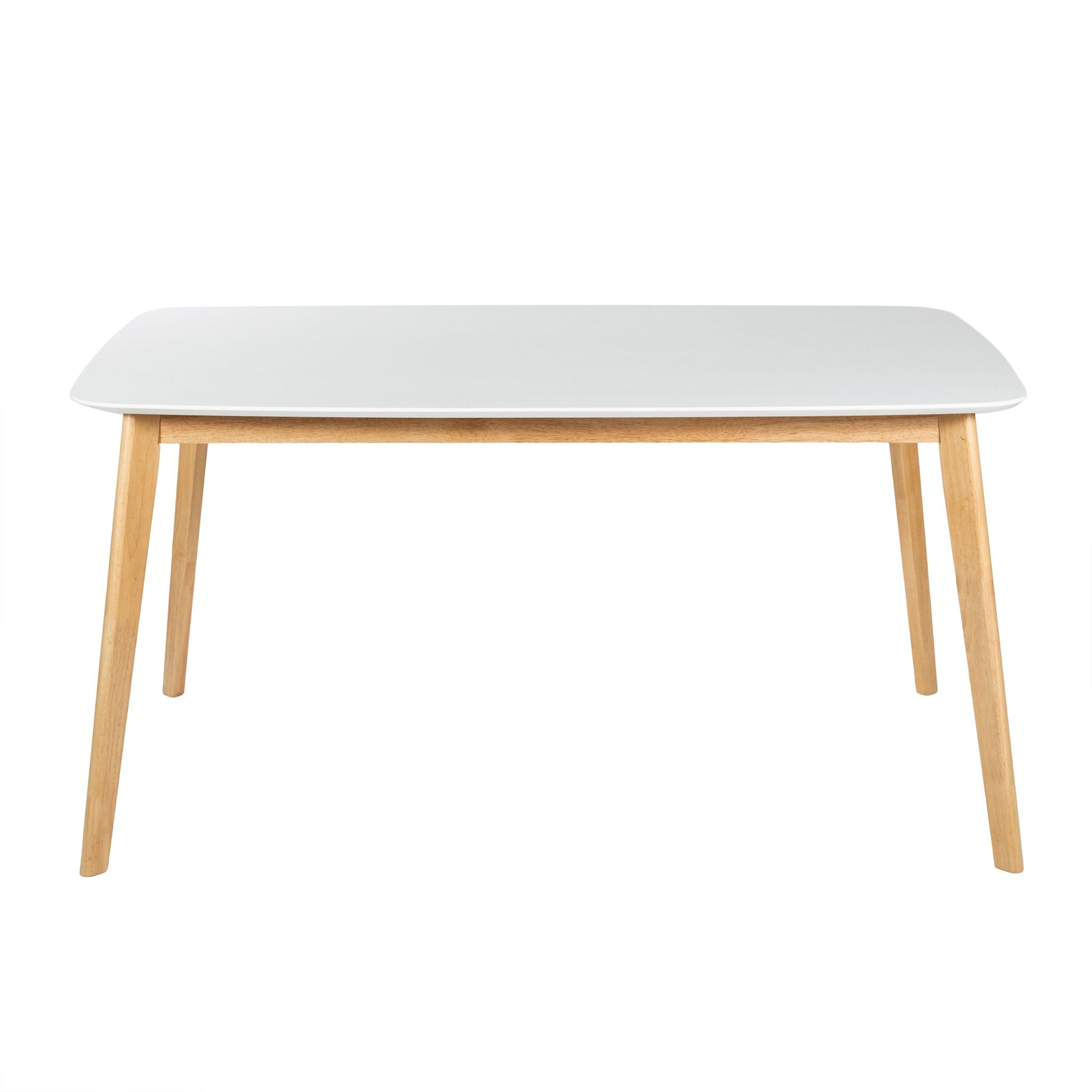 Dining Table With Splayed Rubberwood Legs & Faux Wood Tabletop, Mid Century Modern - White Oak Noble House