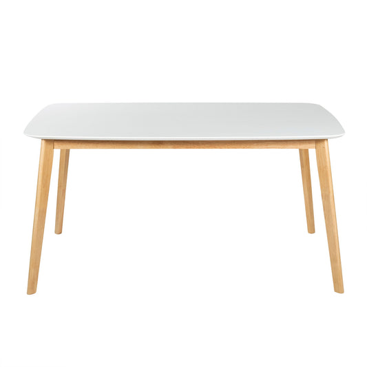 Dining Table With Splayed Rubberwood Legs & Faux Wood Tabletop, Mid Century Modern - White Oak Noble House