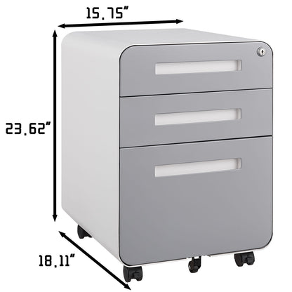 3 Drawer Mobile File Cabinet Under Desk Office, Simple Style Versatile Storage Cabinet For Legal / Letter / A4 Files, 5 Wheel Design Anti-Tilting Cold Rolled Steel Waterproof Moisture-Proof