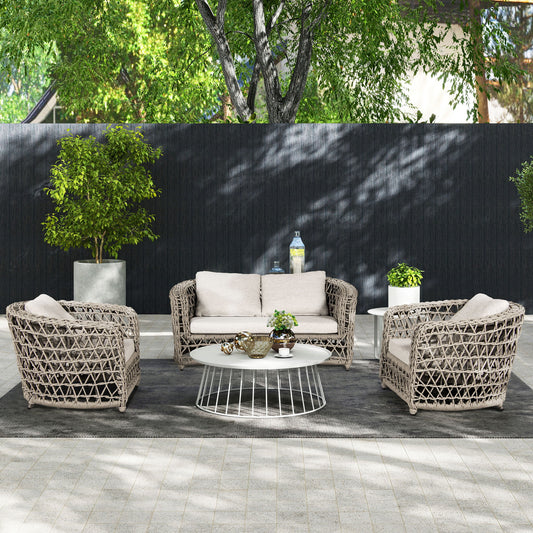 Everly - Frame Barrel Deep Seating Patio Arm Chair Axroma Olefin - Oat Beige Jennifer Taylor Home