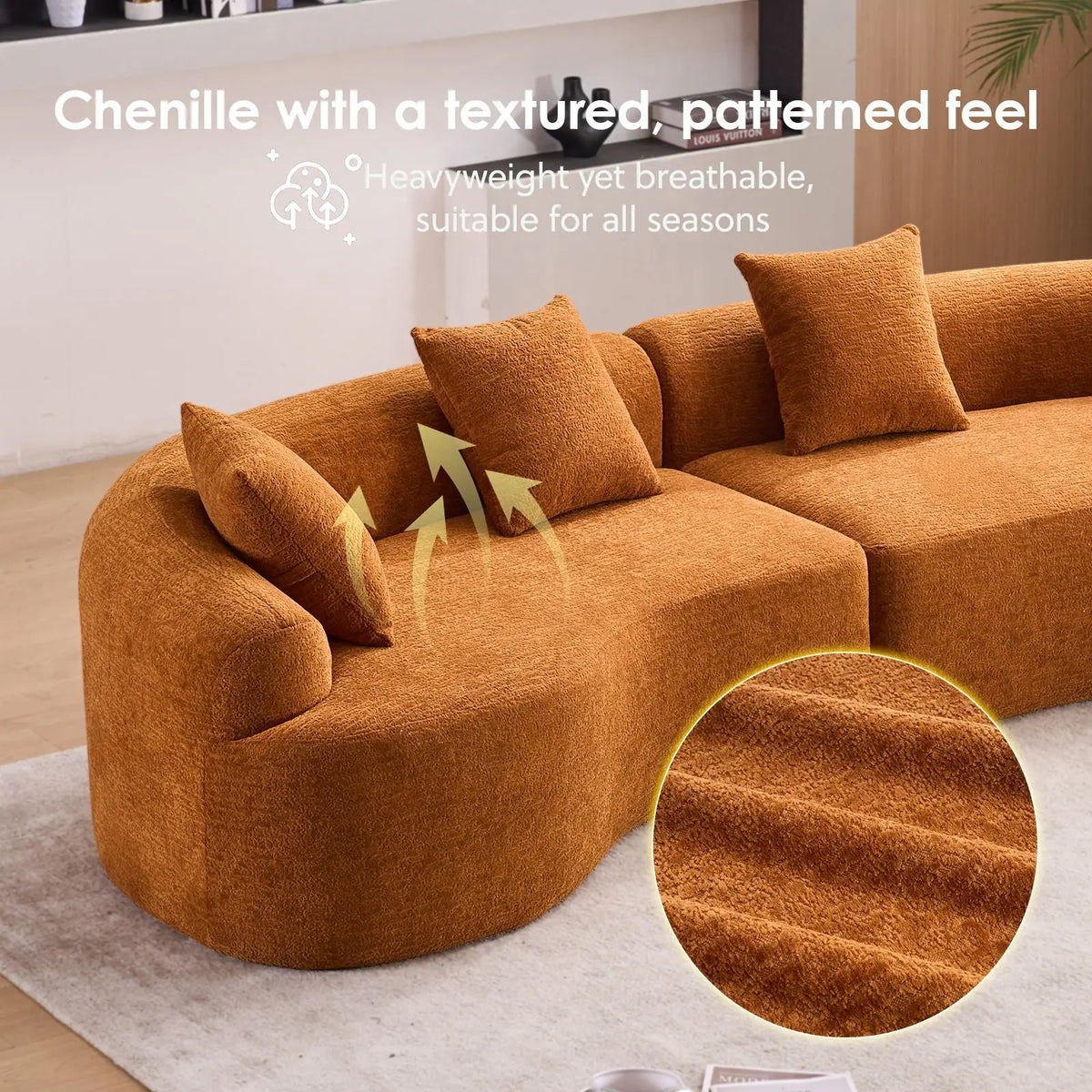 4 Seater Sofa With Fabric, 30D, 60 Hardness Full Sponge, 4 Pillow For Living Room, Home Furniture Sleeper Sectional Sofa For Apartment Home Essentials