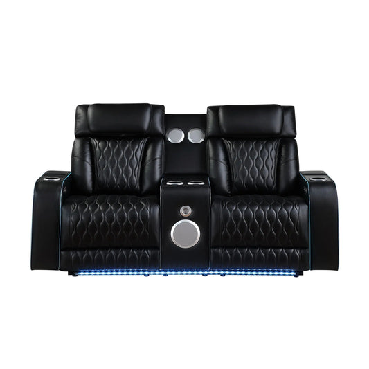 Electra - Power Reclining Loveseat With Power Headrests, Console, Speakers, Massage, LED Lighting And USB Control Matrix Furniture Group