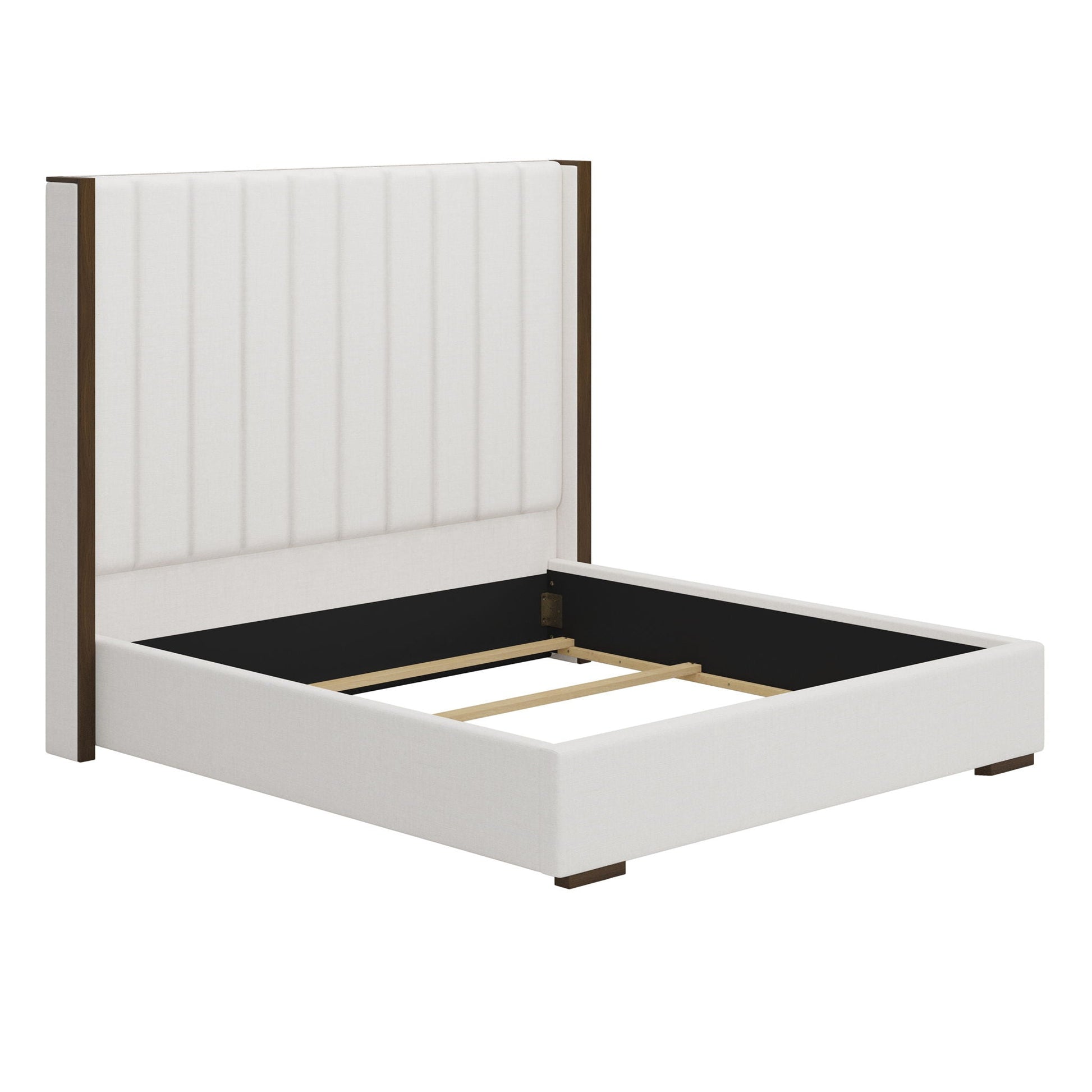 Tall Headboard Upholstered Bed With Vertical Striped And Wingback Design, Box Spring Needed Hearth and Haven