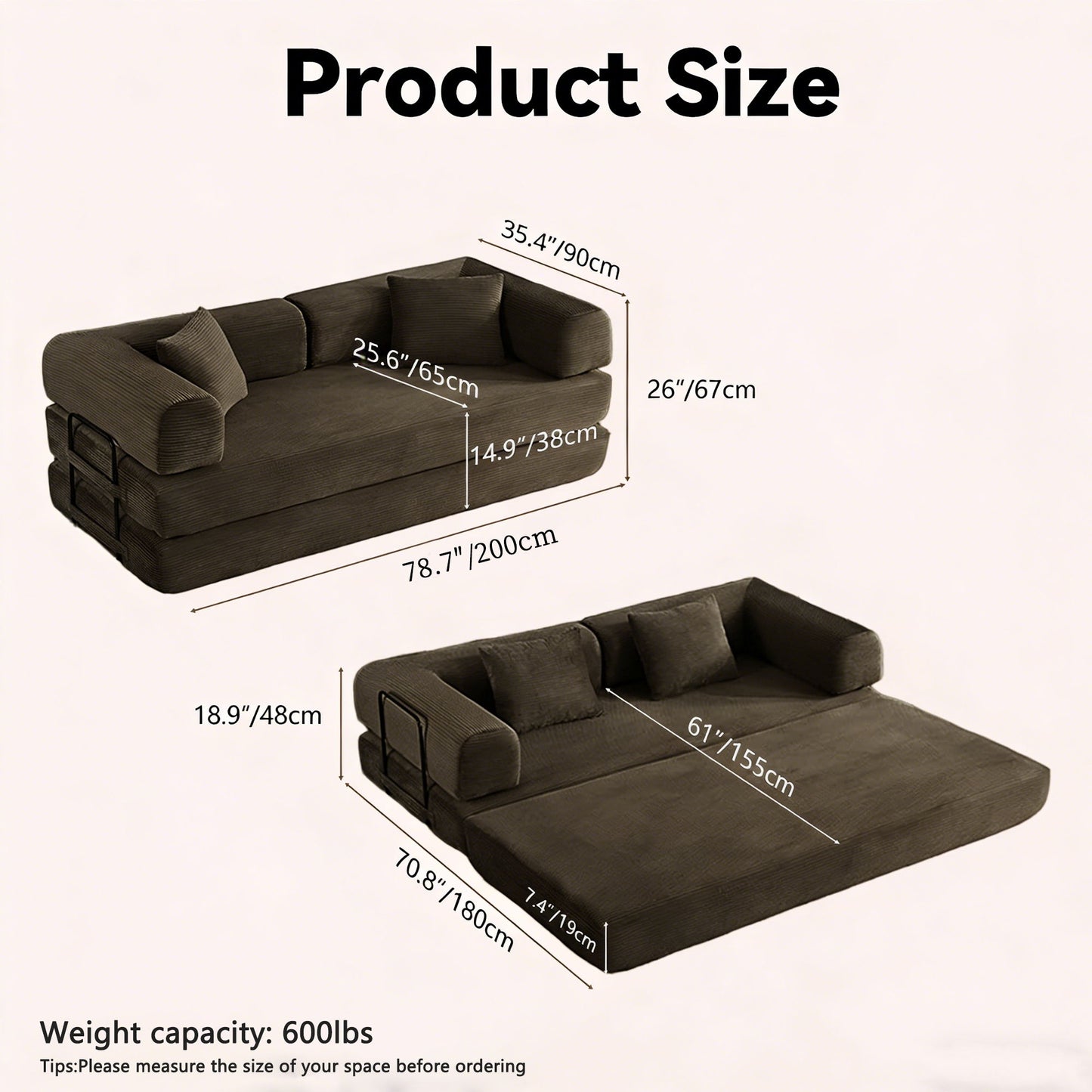 Convertible Sofa Bed With Removable Pillows Home Essentials