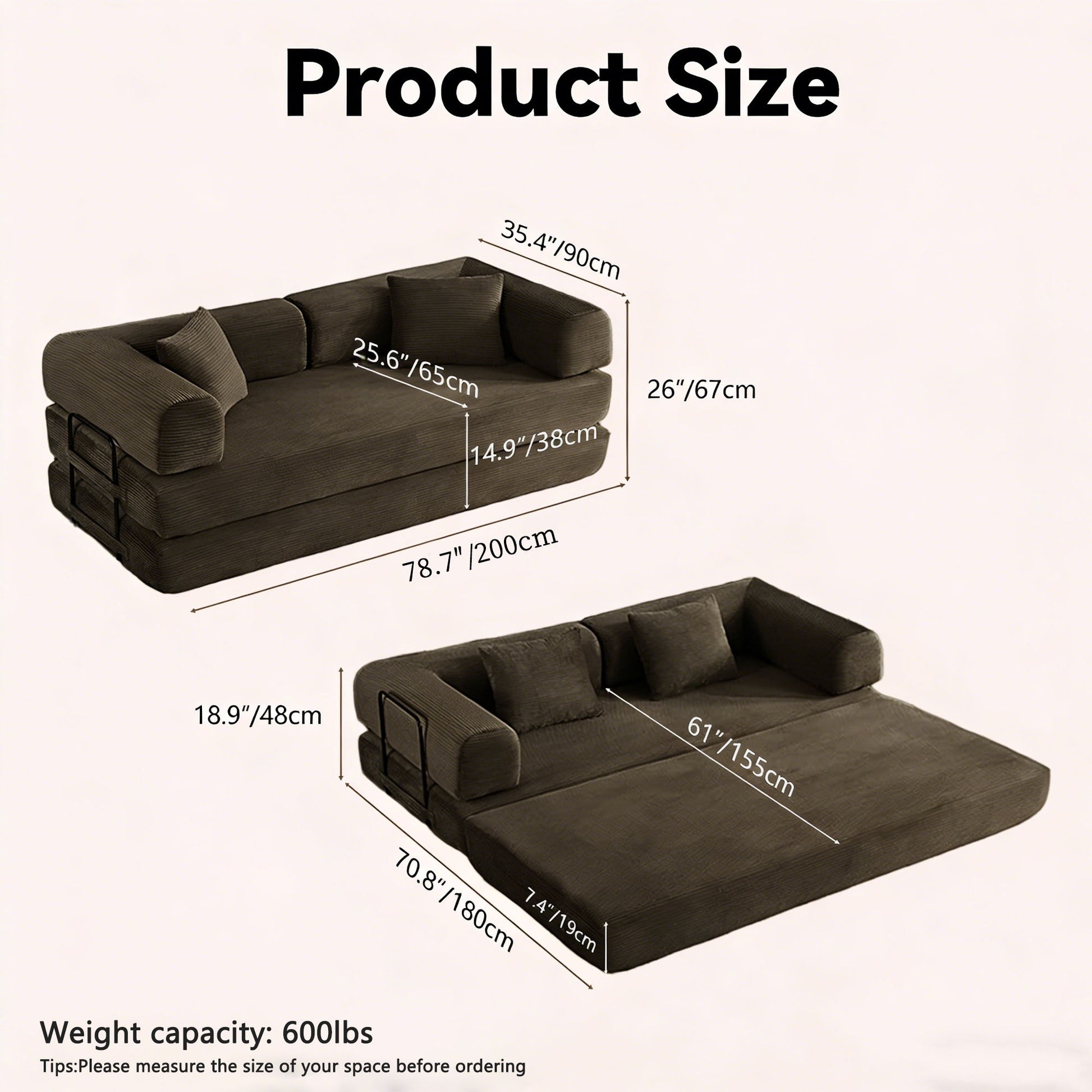Convertible Sofa Bed With Removable Pillows Home Essentials