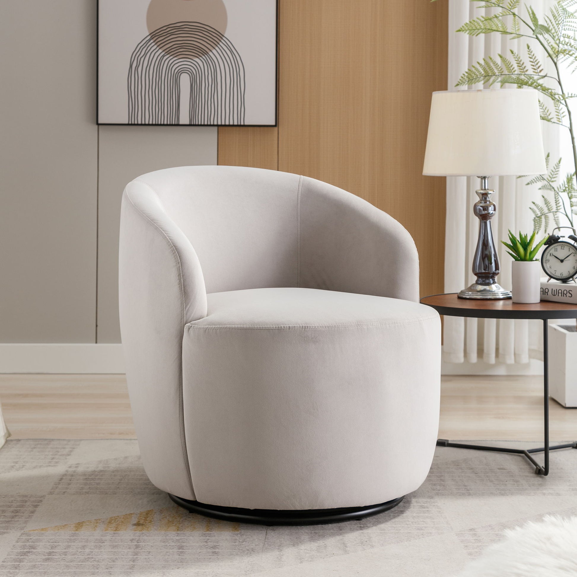 Swivel Accent Armchair Barrel Chair With Powder Coating Metal Ring Home Essentials