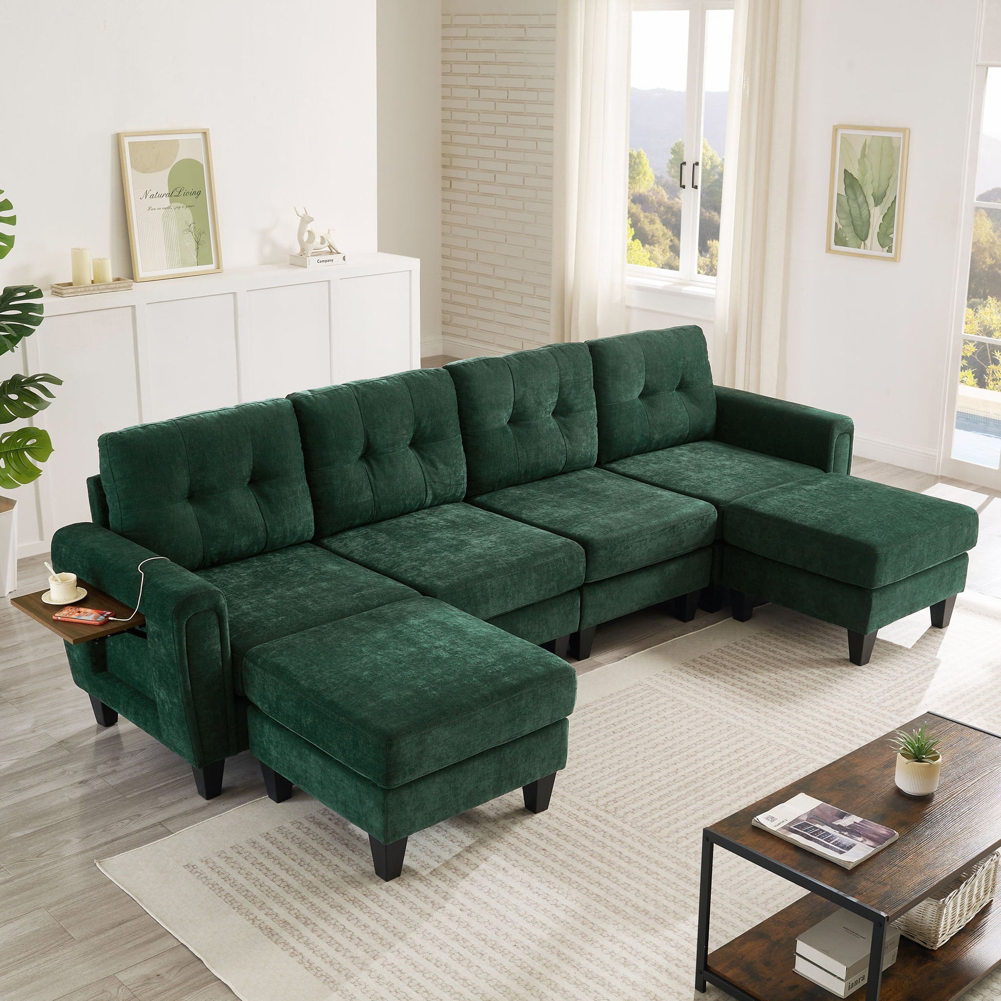 Modular Sectional Sofa With Movable Ottomans, USB Ports & Side Tables Hearth and Haven