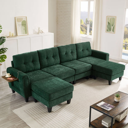 Modular Sectional Sofa With Movable Ottomans, USB Ports & Side Tables Hearth and Haven