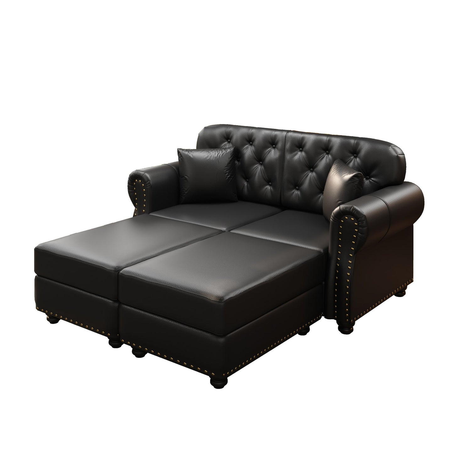 Upholstered Sofa With Nailhead Trim, Rolled Armrests With Ottoman Home Essentials