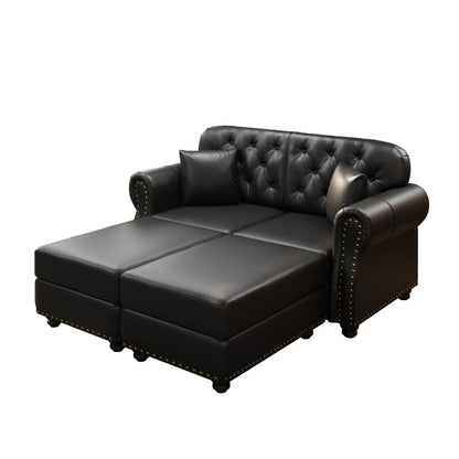 Upholstered Sofa With Nailhead Trim, Rolled Armrests With Ottoman Home Essentials