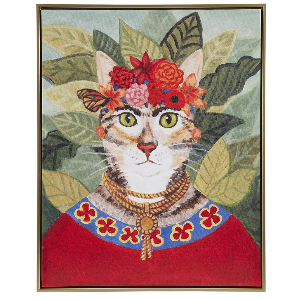 Pet Portrait - Bohemian Cat In Forest Framed Canvas Wall Art - Multi