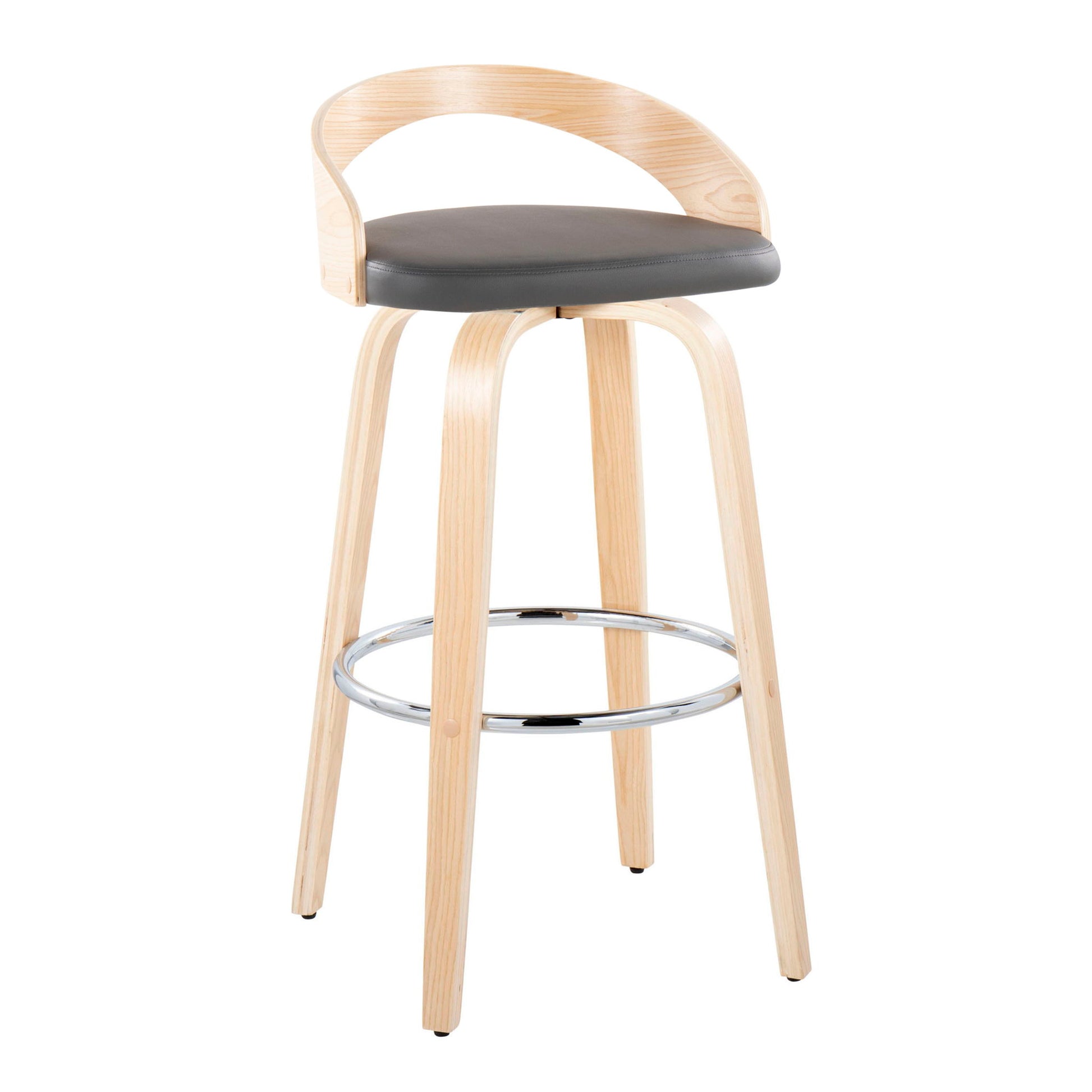 Grotto - Contemporary Fixed-Height Barstool With Swivel With Round Footrest (Set of 2) Lumi Source
