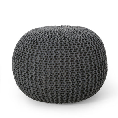 Bordeaux - Knitted Cotton Round Pouf, Versatile Ottoman And Floor Cushion Home Essentials