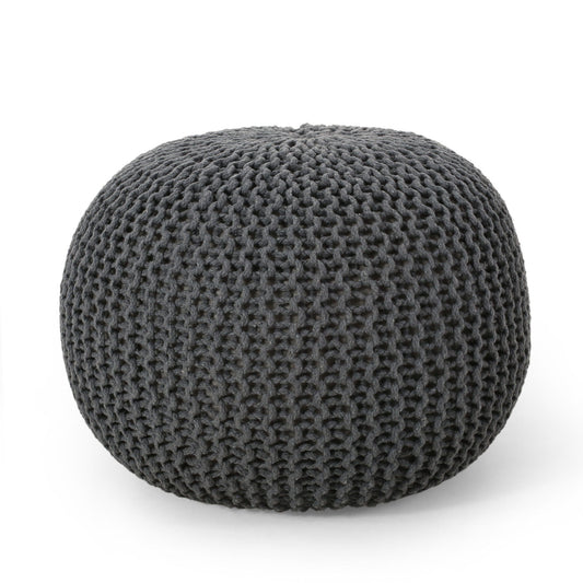 Bordeaux - Knitted Cotton Round Pouf, Versatile Ottoman And Floor Cushion Home Essentials
