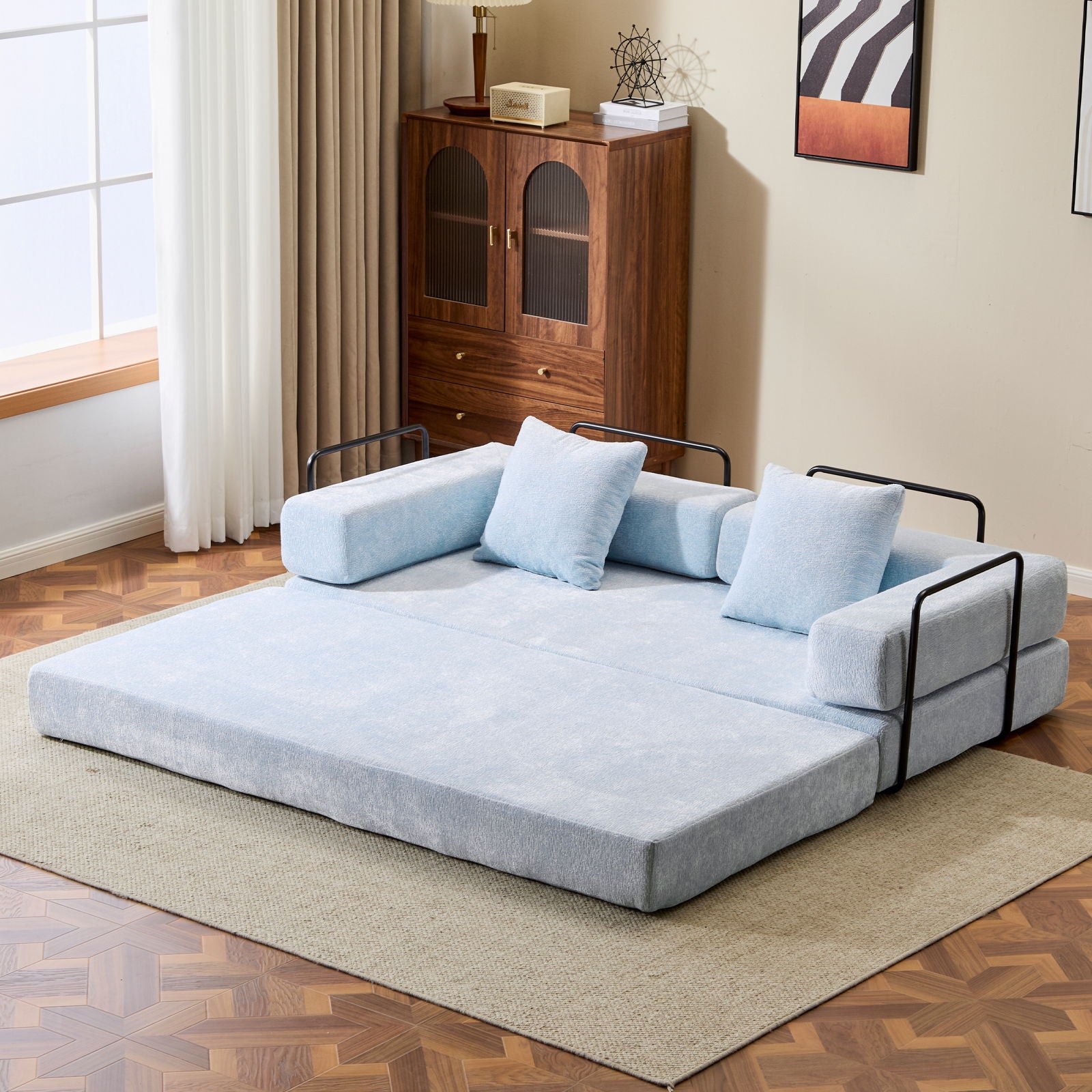Convertible Floor Sofa Bed With Pillow Back Support Armrest Home Essentials