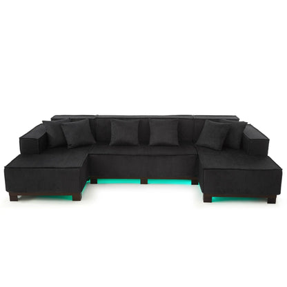 U-Shaped Sectional Sofa With RGB LED Light Strip And 6 Pillows Hearth and Haven