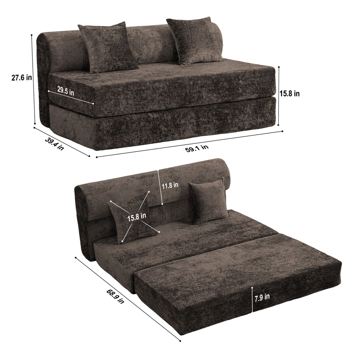 Convertible Design Sofa Bed, 2 Seater Fold Out Floor Couch Home Essentials