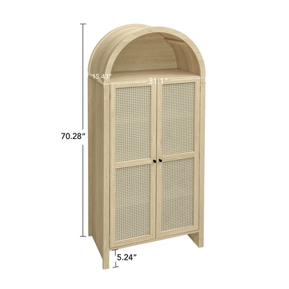 Tall Arched Kitchen Pantry, Arched Storage Display Cabinet With 2 Drawers & Adjustable Shelves, Rattan Door Versatile Storage Cabinet For Kitchen, Dining Room - Natural Home Essentials