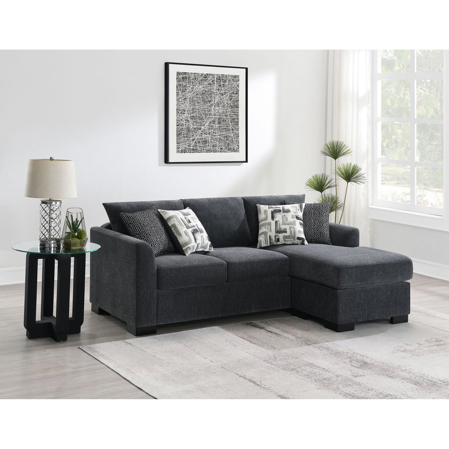 Pacheco - Upholstered Sleeper Sectional Chaise Sofa With Pocket Coils And Reversible Cushions - Dark Gray Furniture Max