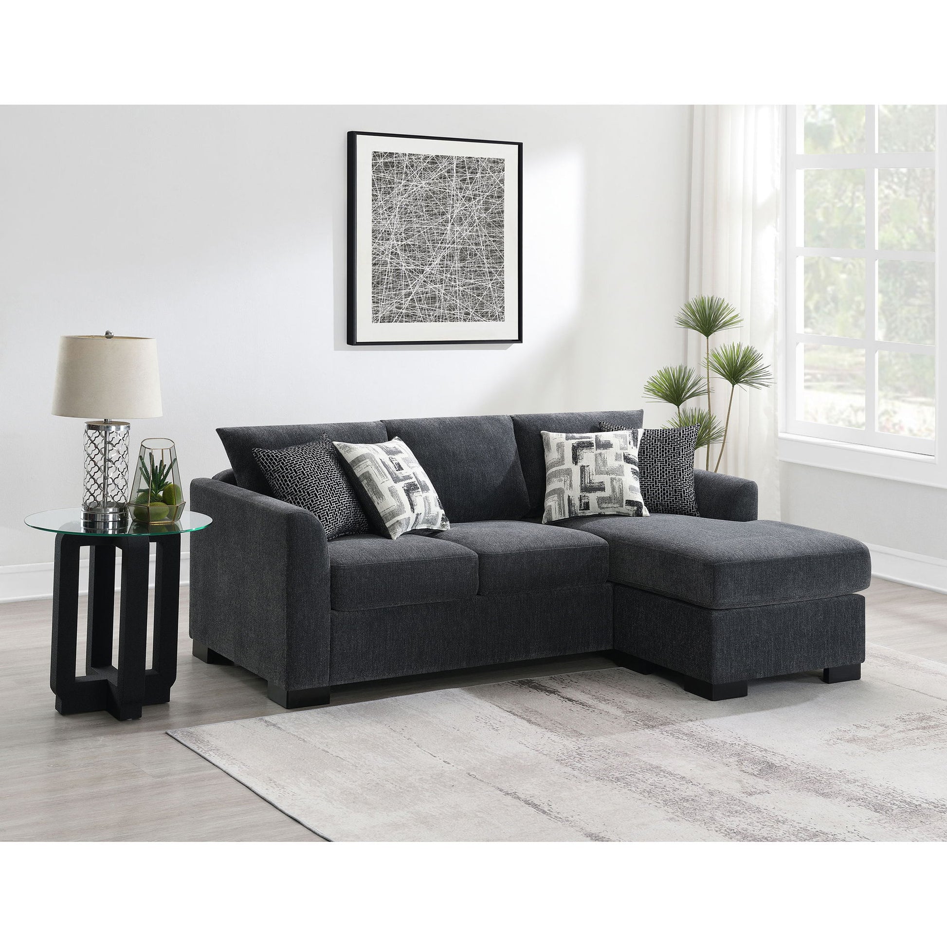 Pacheco - Upholstered Sleeper Sectional Chaise Sofa With Pocket Coils And Reversible Cushions - Dark Gray Furniture Max